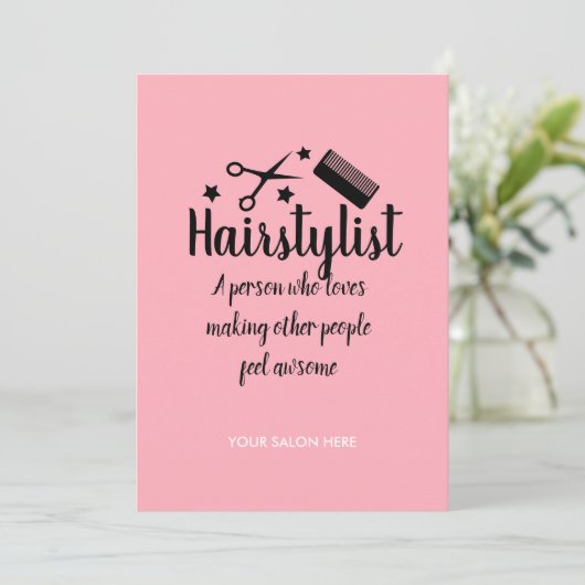 Roze Haarstylist Quote Grappige Kapper Sterren Feestdagenkaart (Staand voorkant)