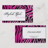 Roze haarzout Zebra Afdrukken Modern Visitekaartje (Voorkant / Achterkant)
