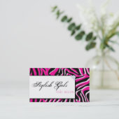 Roze haarzout Zebra Afdrukken Modern Visitekaartje (Staand voorkant)
