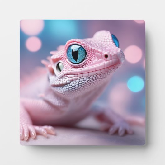 Roze hagedis met blauwe ogen fotoplaat (Voorkant)
