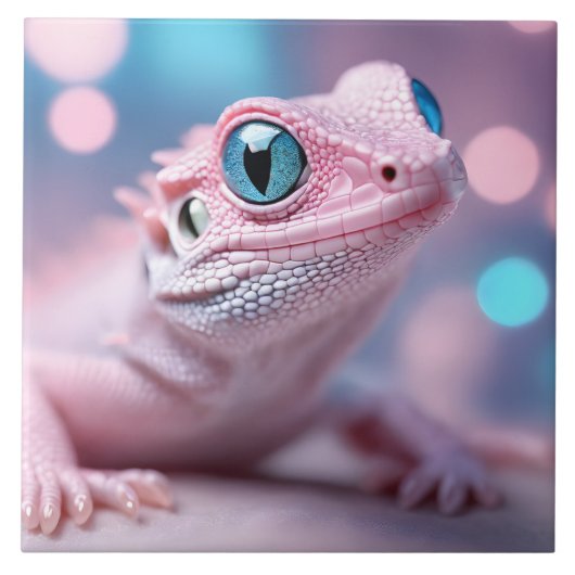 Roze hagedis met blauwe ogen tegeltje (Voorkant)