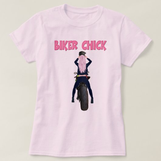 Roze hair Biker Chick Motorcycle T-Shirt (Design voorkant)