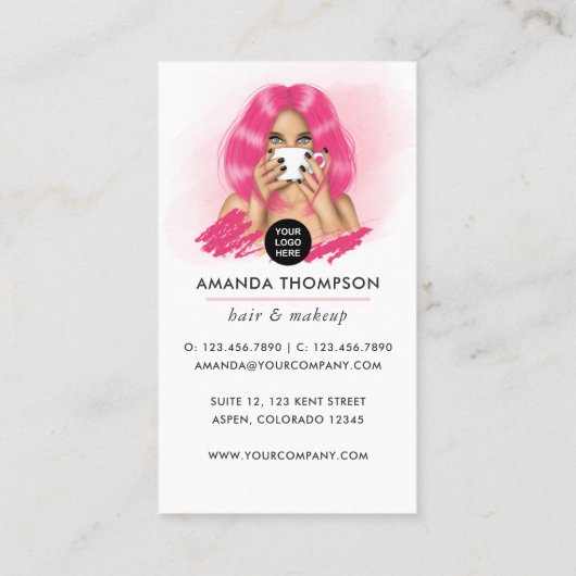 Roze hair Coffee Woman Visitekaartje (Achterkant)