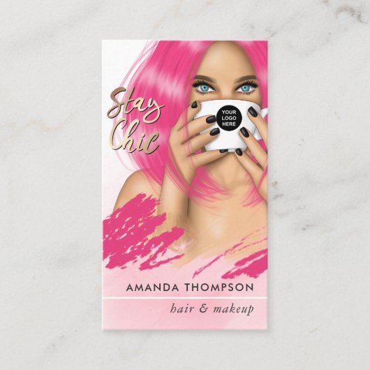 Roze hair Coffee Woman Visitekaartje (Voorkant)