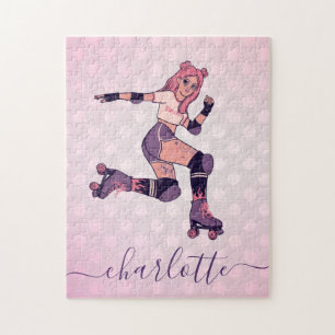 roze hair Girl Rollerblading Skater Name Legpuzzel