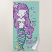 Roze Hair Mermaid en Ocean Friends Personalized Strandlaken (Voorkant)