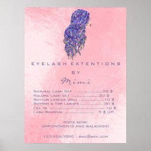 Roze hairdresser Makeup Eyes Lashes Price LIST Poster