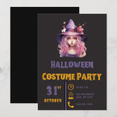 Roze Haired Witch Paarse Pet Zwart Halloween Kaart (Voorkant / Achterkant)