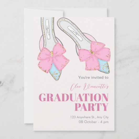 Roze hakken met lint afstuderen kaart (Voorkant)