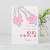 Roze hakken met lint baby shower kaart (Staand voorkant)