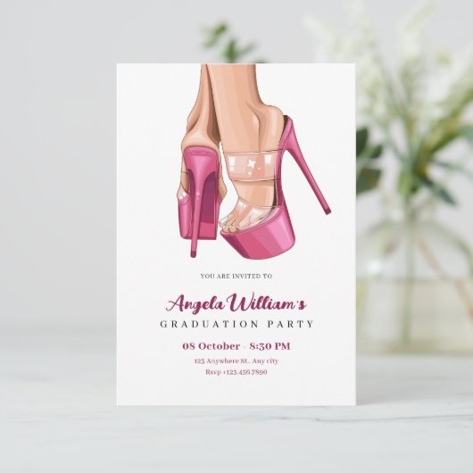 Roze hakken zoet Afstudeerfeest Kaart (Staand voorkant)