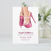 Roze hakken zoet verjaardagsfeestje kaart (Staand voorkant)