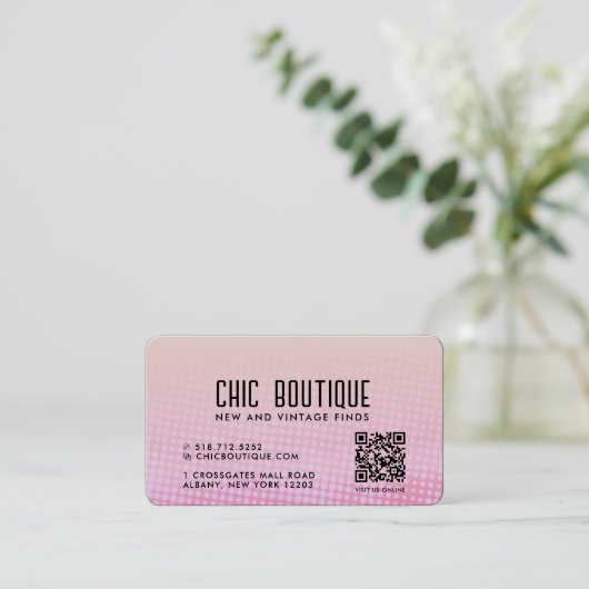 Roze Halftonen QR Code Beloning Visitekaartje (Staand voorkant)