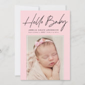 Roze Hallo Baby 2 Fotogeboorte Aankondiging (Voorkant)