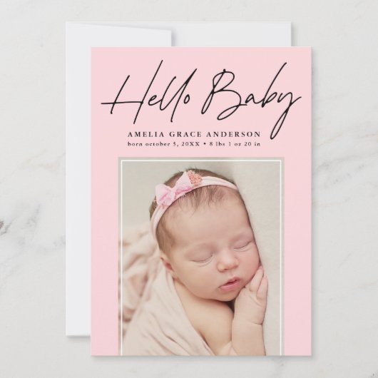 Roze Hallo Baby 2 Fotogeboorte Aankondiging (Voorkant)