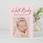 Roze Hallo Baby 2 Fotogeboorte Aankondiging (Staand voorkant)
