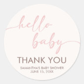 Roze Hallo Baby Shower Ronde Sticker (Voorkant)