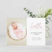 Roze Hallo Script Foto Roos Gold Polka Dot Girly Aankondiging (Staand voorkant)