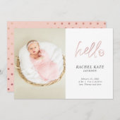 Roze Hallo Script Foto Roos Gold Polka Dot Girly Aankondiging (Voorkant / Achterkant)