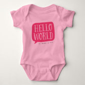 Roze Hallo World Personalized Name Romper (Voorkant)