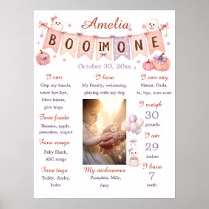 Roze Halloween 1e verjaardag mijlpaalposter Boo Poster