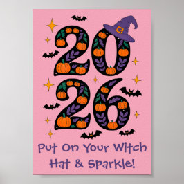 Roze Halloween 2026 Pompoenen Heksenhoed Griezelig Poster