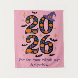 Roze Halloween 2026 Pompoenen Heksenhoed Griezelig Wandkleed