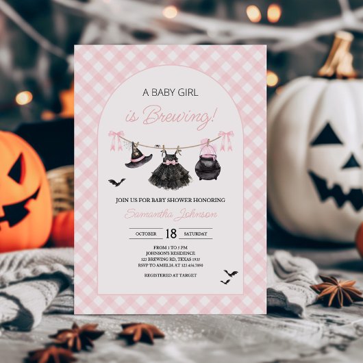 Roze Halloween Baby is het brouwen van Baby shower Kaart