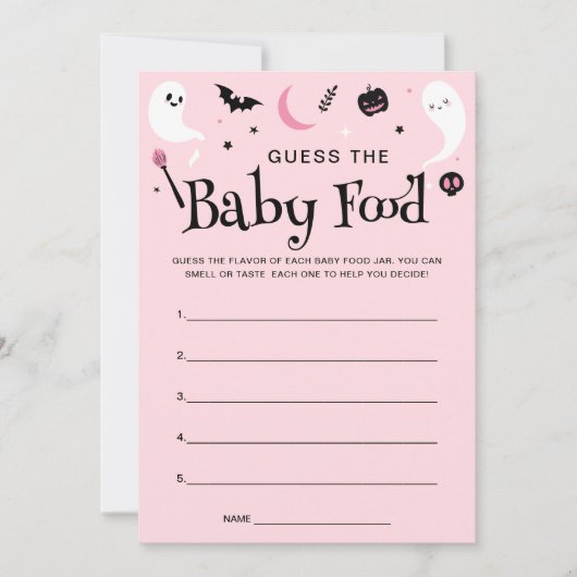 Roze Halloween Baby shower Baby Food Game Kaart (Voorkant)
