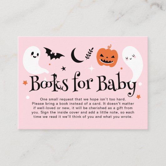 Roze Halloween Baby shower Boeken voor Baby Informatiekaartje (Voorkant)