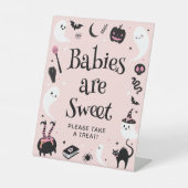 Roze Halloween Baby shower Favor Reclamebord Met Voetstuk (Voorkant)
