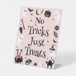 Roze Halloween Baby shower Geen Tricks Gewoon Trea Reclamebord Met Voetstuk
