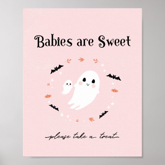 Roze Halloween Baby shower gunst teken, Little Boo Poster (Voorkant)