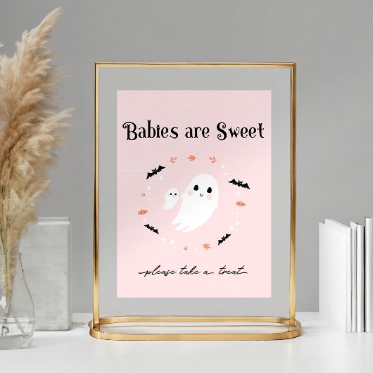 Roze Halloween Baby shower gunst teken, Little Boo Poster