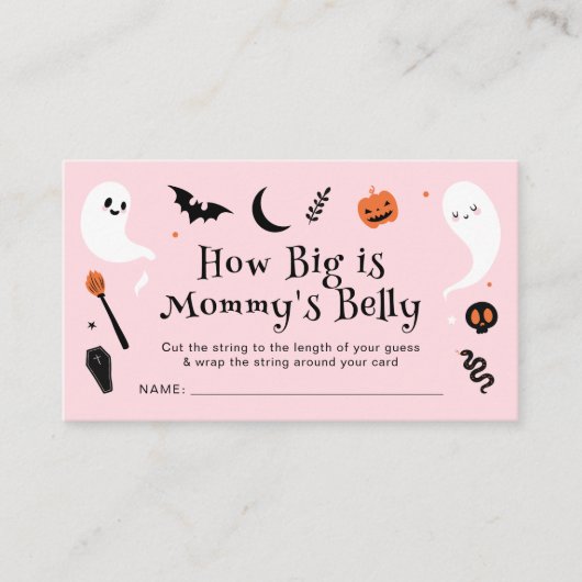 Roze Halloween Baby shower Hoe groot is haar buik Informatiekaartje (Voorkant)
