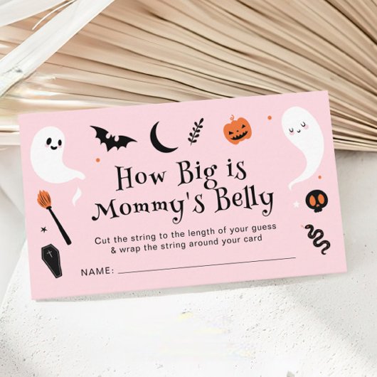 Roze Halloween Baby shower Hoe groot is haar buik Informatiekaartje