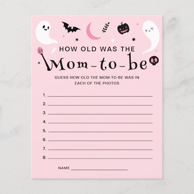Roze Halloween Baby shower Hoe oud was mam spel (Voorkant)