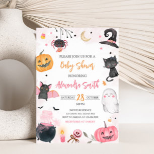 Roze Halloween Baby shower Kaart