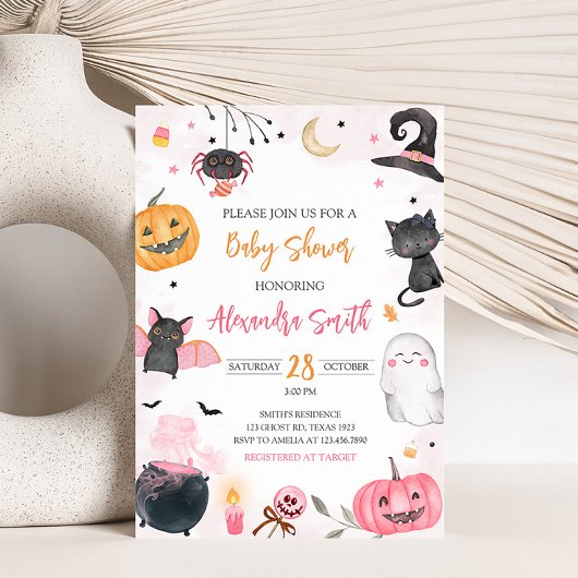 Roze Halloween Baby shower Kaart