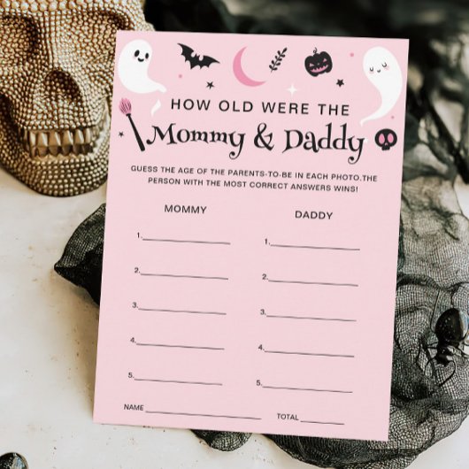 Roze Halloween Baby shower Leeftijd Guesing Game K Kaart