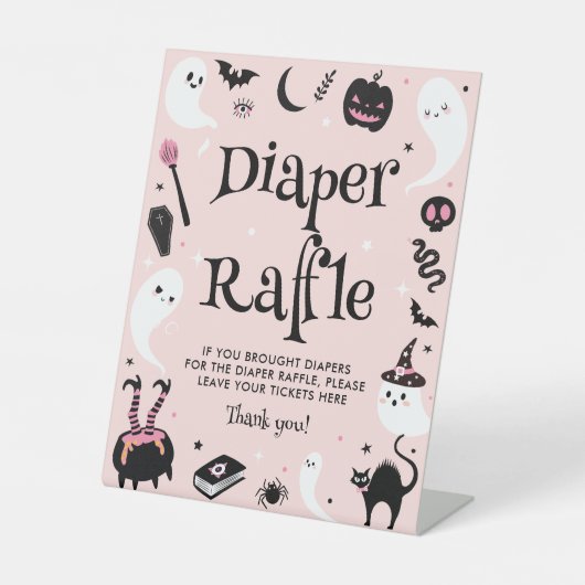 Roze Halloween Baby shower Luier Raffle Reclamebord Met Voetstuk (Voorkant)