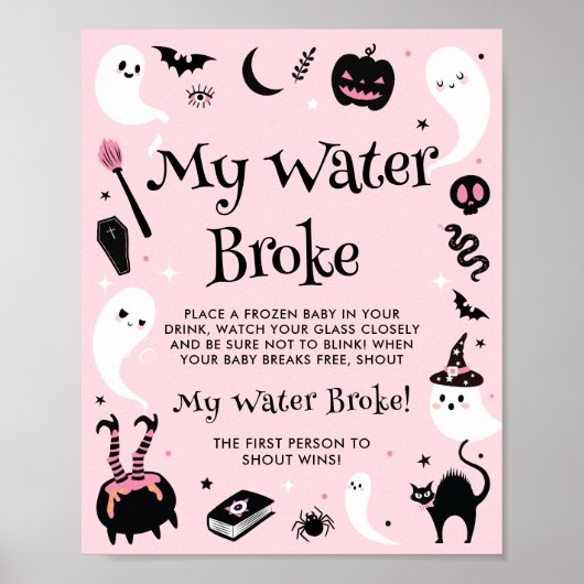 Roze Halloween Baby shower Mijn Water Broke Game Poster (Voorkant)