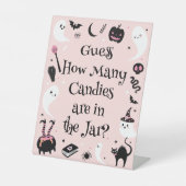 Roze Halloween Baby shower Raad eens hoeveel Snoep Reclamebord Met Voetstuk (Voorkant)