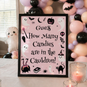 Roze Halloween Baby Shower Raad Hoeveel Snoepjes Poster