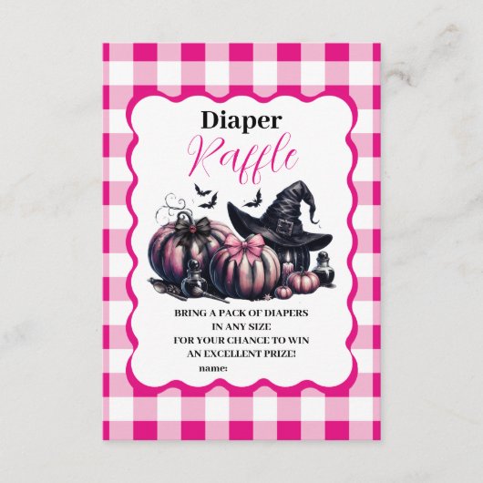 Roze Halloween Baby shower Raffle Diapper Informatiekaartje (Voorkant)