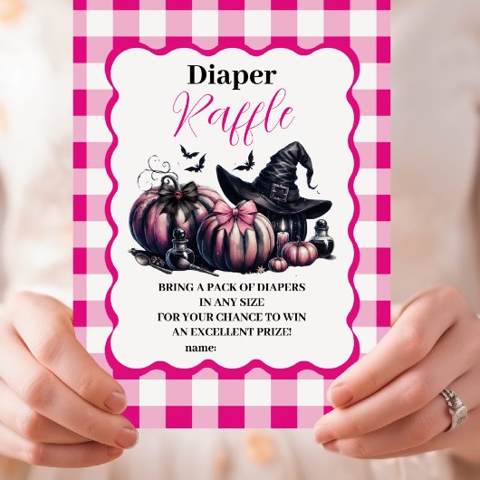 Roze Halloween Baby shower Raffle Diapper Informatiekaartje