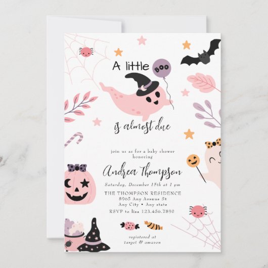 Roze Halloween Baby shower uitnodiging (Voorkant)