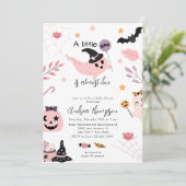 Roze Halloween Baby shower uitnodiging (Staand voorkant)