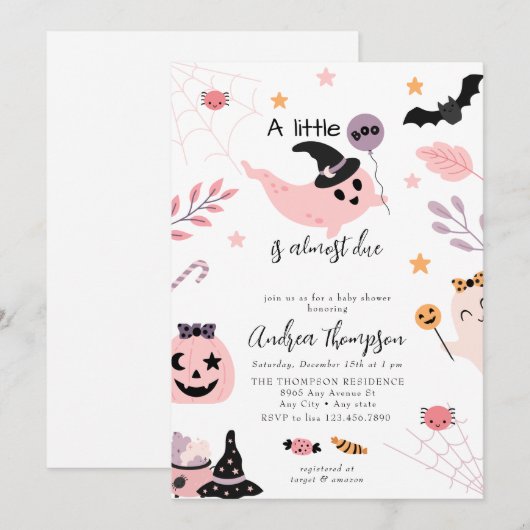 Roze Halloween Baby shower uitnodiging (Voorkant / Achterkant)