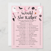 Roze Halloween Baby Shower Would She Rather Kaart (Voorkant)